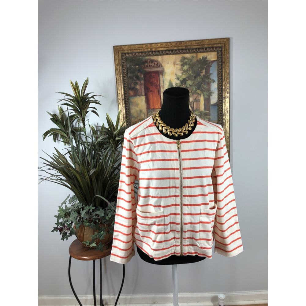 LANDS END Women's Size 14 Sweater Cropped 2 Pockets 100% Cotton Zip Up Cardigan